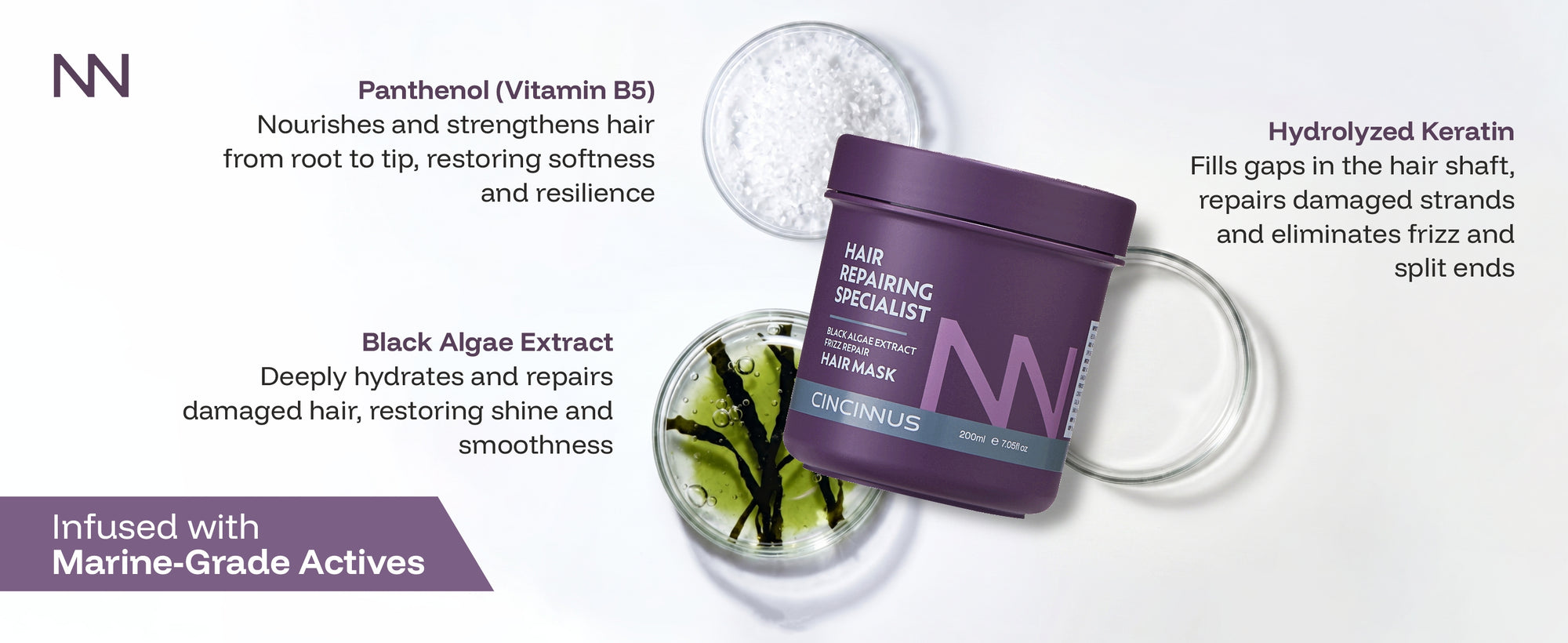 Frizz Repair Hair Mask | Black Algae Extract | Deep Conditioning & Anti-Frizz Hair Treatment | For Dry & Damaged Hair
