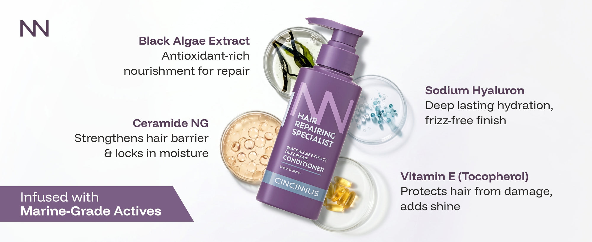 Frizz Repair Conditioner | Black Algae Extract | Smoothens & Controls Frizz | Nourishing Conditioner for Dry & Frizzy Hair