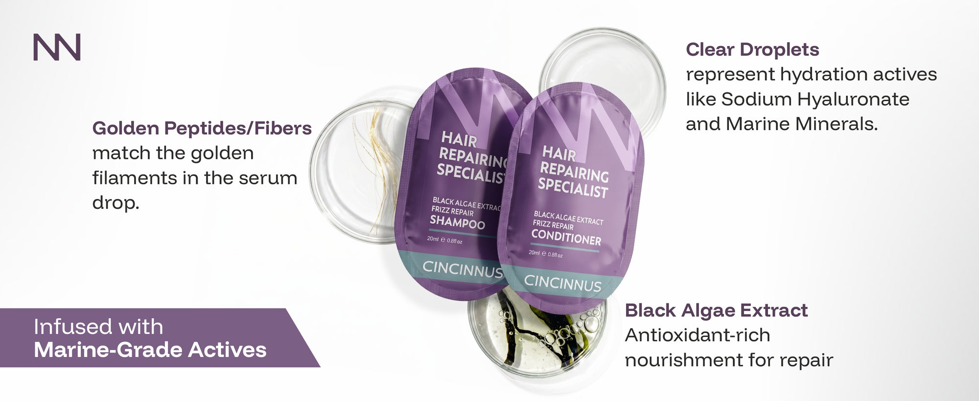 Black Algae Extract Frizz Repair Travel Duo (5 Shampoo + 5 Conditioner).