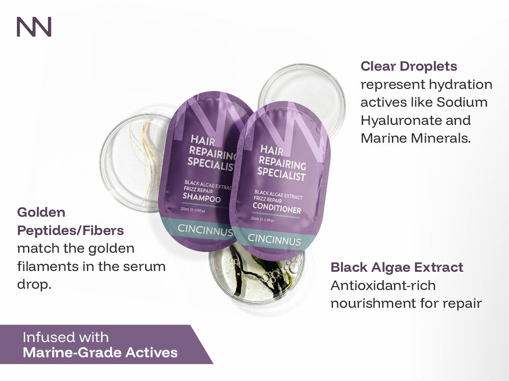 Black Algae Extract Frizz Repair Travel Duo (5 Shampoo + 5 Conditioner).