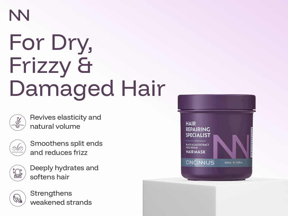 Frizz Repair Hair Mask | Black Algae Extract | Deep Conditioning & Anti-Frizz Hair Treatment | For Dry & Damaged Hair