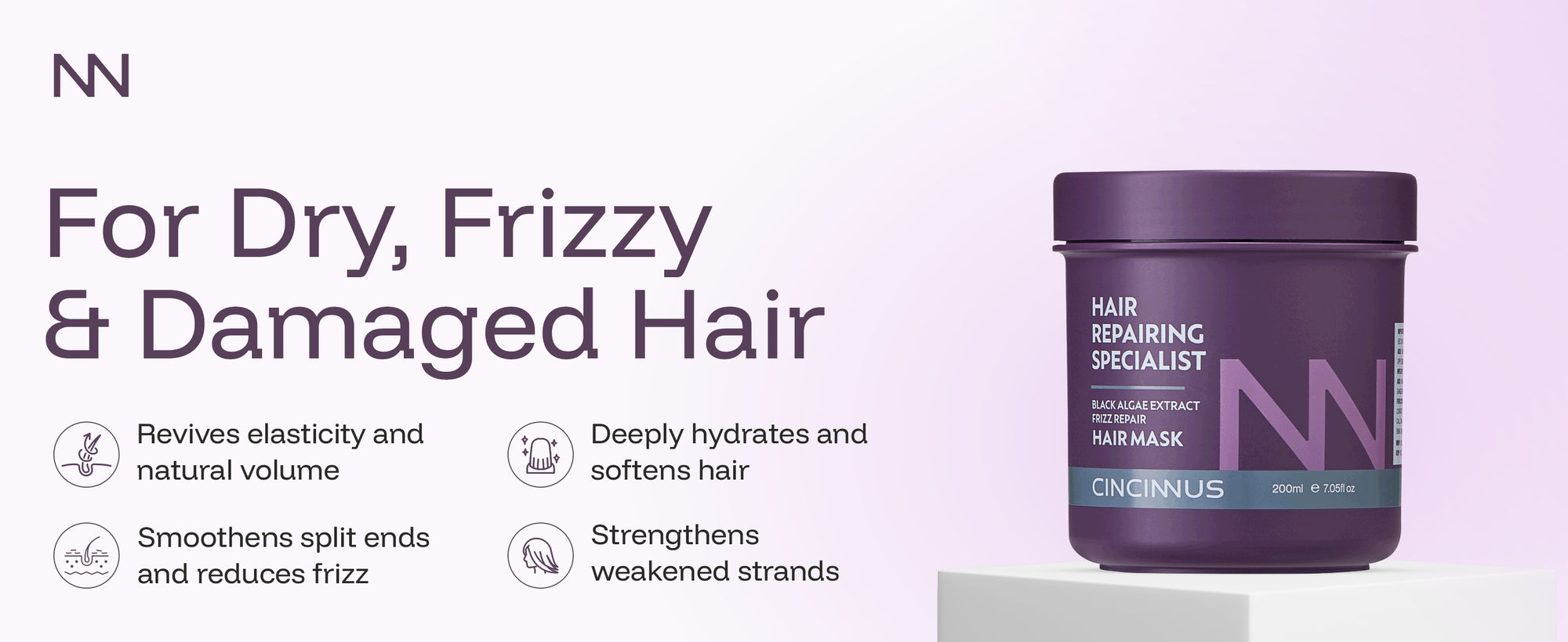 Frizz Repair Hair Mask | Black Algae Extract | Deep Conditioning & Anti-Frizz Hair Treatment | For Dry & Damaged Hair