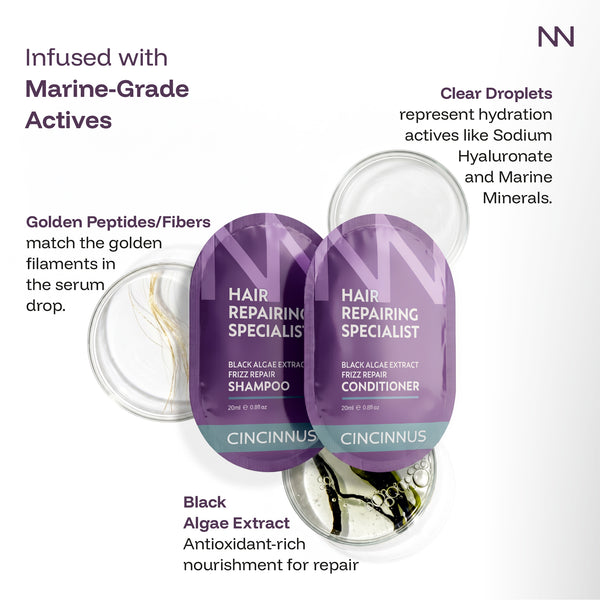 Black Algae Extract Frizz Repair Travel Duo (5 Shampoo + 5 Conditioner).