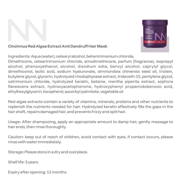 Anti-Dandruff Shampoo and Hair Mask Combo | Red Algae Extract | Controls Dandruff, Itchy & Flaky Scalp | Gentle Daily Use Shampoo for All Hair Types - CINCINNUS