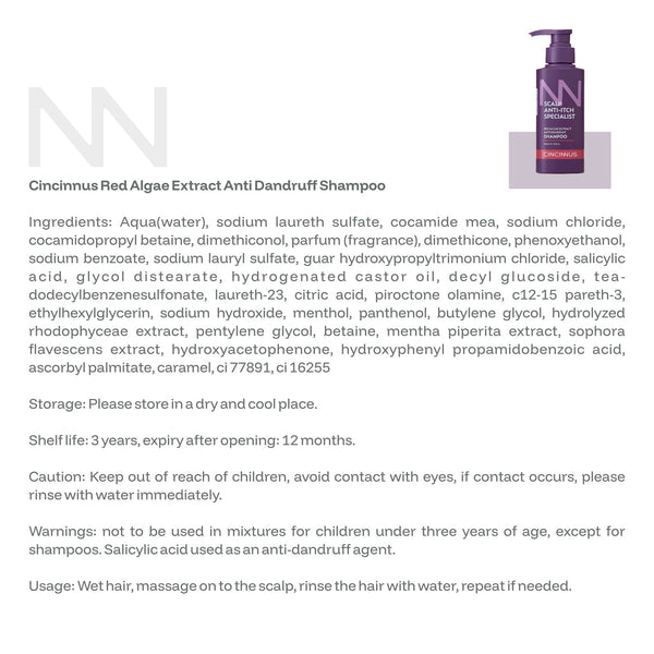 Anti-Dandruff Shampoo | Red Algae Extract | Controls Dandruff, Itchy & Flaky Scalp | Gentle Daily Use Shampoo for All Hair Types - CINCINNUS