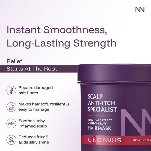 Anti-Itch Anti-Dandruff Hair Mask | Red Algae Extract | Soothes Itchy Scalp & Controls Dandruff | Intensive Scalp Care Treatment - CINCINNUS