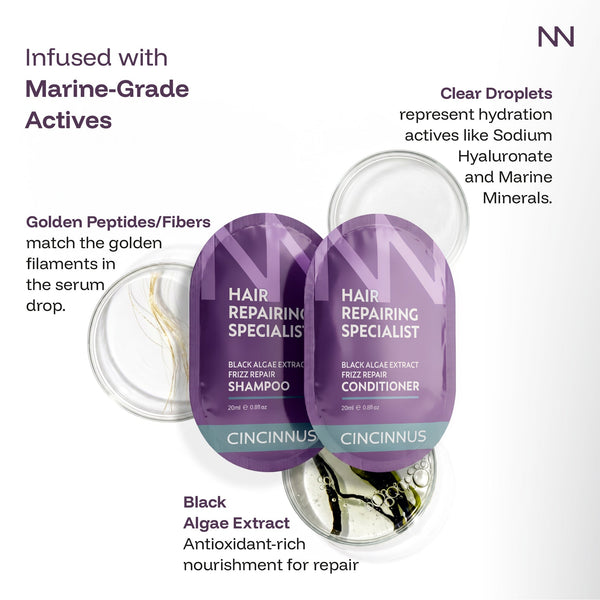 Black Algae Extract Frizz Repair Travel Duo (5 Shampoo + 5 Conditioner). - CINCINNUS