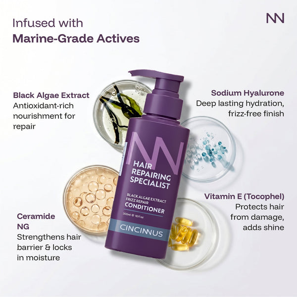 Frizz Repair Conditioner | Black Algae Extract | Smoothens & Controls Frizz | Nourishing Conditioner for Dry & Frizzy Hair - CINCINNUS