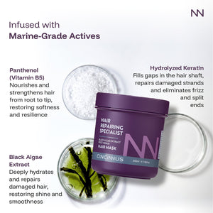 Frizz Repair Hair Mask | Black Algae Extract | Deep Conditioning & Anti-Frizz Hair Treatment | For Dry & Damaged Hair - CINCINNUS