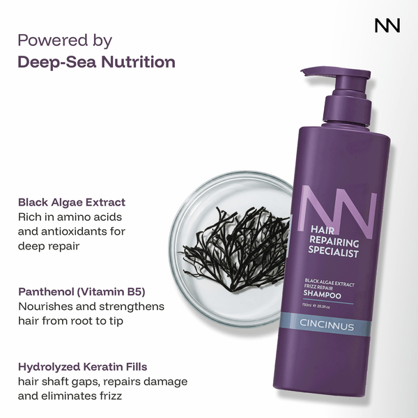 Frizz Repair Shampoo | Black Algae Extract | Smooth & Anti-Frizz Hair Care | Nourishing Shampoo for Dry & Frizzy Hair - CINCINNUS