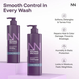 Frizz Repair Shampoo & Conditioner Combo | Black Algae Extract | Anti-Frizz, Smooth & Deep Nourishing Hair Care for Dry & Damaged Hair - CINCINNUS