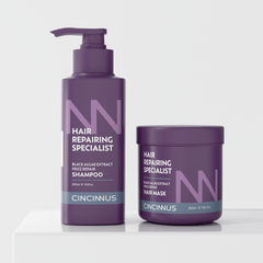 Frizz Repair Shampoo & Hair Mask Combo | Black Algae Extract | Anti-Frizz, Smooth & Deep Nourishing Hair Care for Dry & Damaged Hair - CINCINNUS