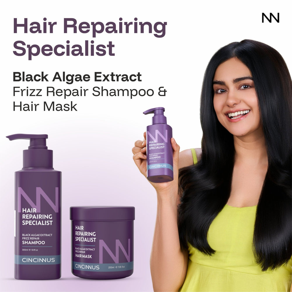 Frizz Repair Shampoo & Hair Mask Combo | Black Algae Extract | Anti-Frizz, Smooth & Deep Nourishing Hair Care for Dry & Damaged Hair - CINCINNUS
