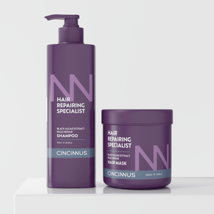 Frizz Repair Shampoo & Hair Mask Combo | Black Algae Extract | Anti-Frizz, Smooth & Deep Nourishing Hair Care for Dry & Damaged Hair - CINCINNUS