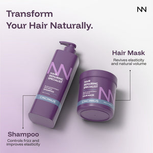 Frizz Repair Shampoo & Hair Mask Combo | Black Algae Extract | Anti-Frizz, Smooth & Deep Nourishing Hair Care for Dry & Damaged Hair - CINCINNUS