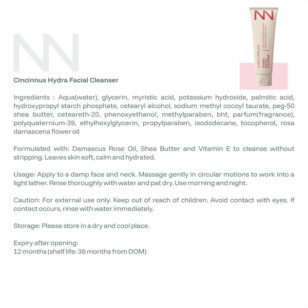 Hydra Facial Cleanser | Damascus Rose Oil & Shea Butter | Hydrating Face Wash for Soft, Refreshed Skin - CINCINNUS