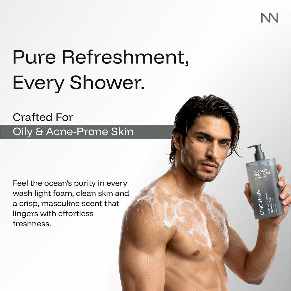 Oil Control Refreshing Shower Gel | Deep Cleansing Body Wash | Controls Excess Oil & Refreshes Skin | Ideal for Oily Skin, For Men - CINCINNUS