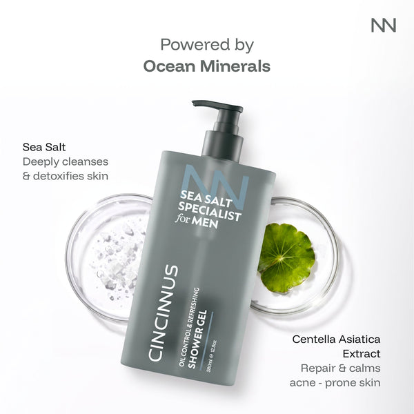 Oil Control Refreshing Shower Gel | Deep Cleansing Body Wash | Controls Excess Oil & Refreshes Skin | Ideal for Oily Skin, For Men - CINCINNUS