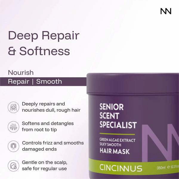 Silky Smooth Hair Mask | Green Algae Extract | Deep Repair for Soft, Shiny Hair | Intensive Hair Mask for Dull & Rough Hair - CINCINNUS
